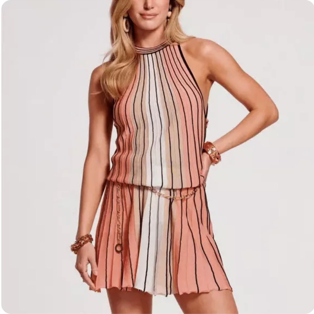 Ramy Brook Striped Peach, White & Black Mini Dress